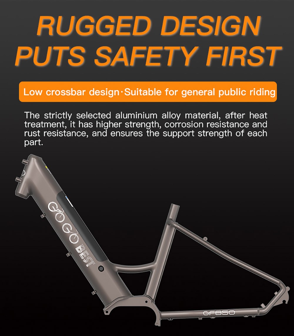 GOGOBEST GF850 Electric Bike 48V 500W Motor 32km/h Max Speed 2*10.4Ah Batteries 130km Range Shimano 7 Speed Gear - Black -rockbros-shop GOGOBEST GF850 Electric Bike 48V 500W Motor Black 519585 2