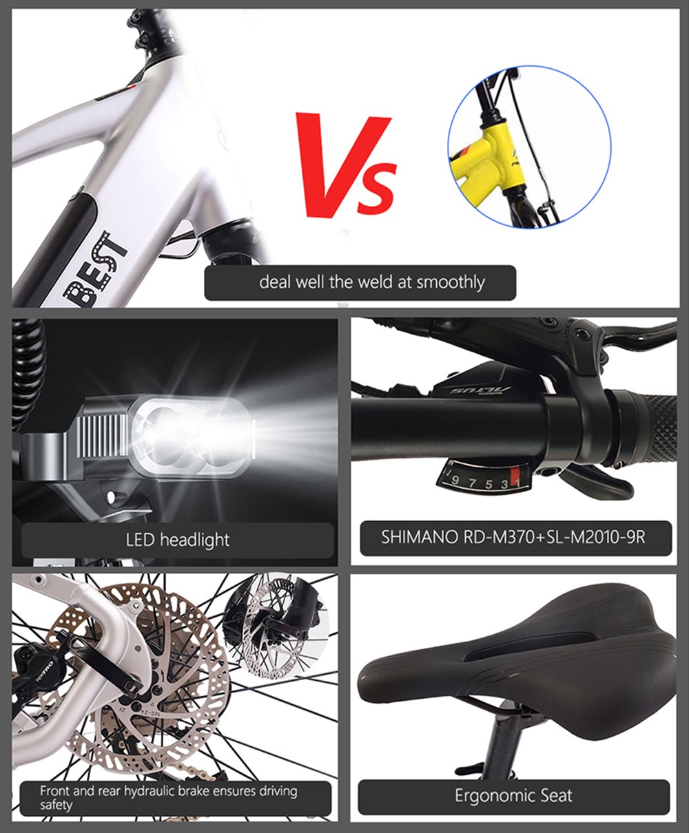 GOGOBEST GM26 Electric Bike 36V 250W Motor 25km/h Max Speed 10Ah Battery 50-60km Range 27.5*2.25'' CST Tires - Gold -rockbros-shop GOGOBEST GM26 Electric Bike 36V 250W Motor Gold 519591 6