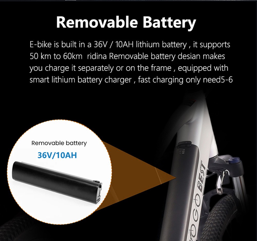 GOGOBEST GM26 Electric Bike 36V 250W Motor 25km/h Max Speed 10Ah Battery 50-60km Range 27.5*2.25'' CST Tires - Silver -rockbros-shop GOGOBEST GM26 Electric Bike 36V 250W Motor Silver 519592 2