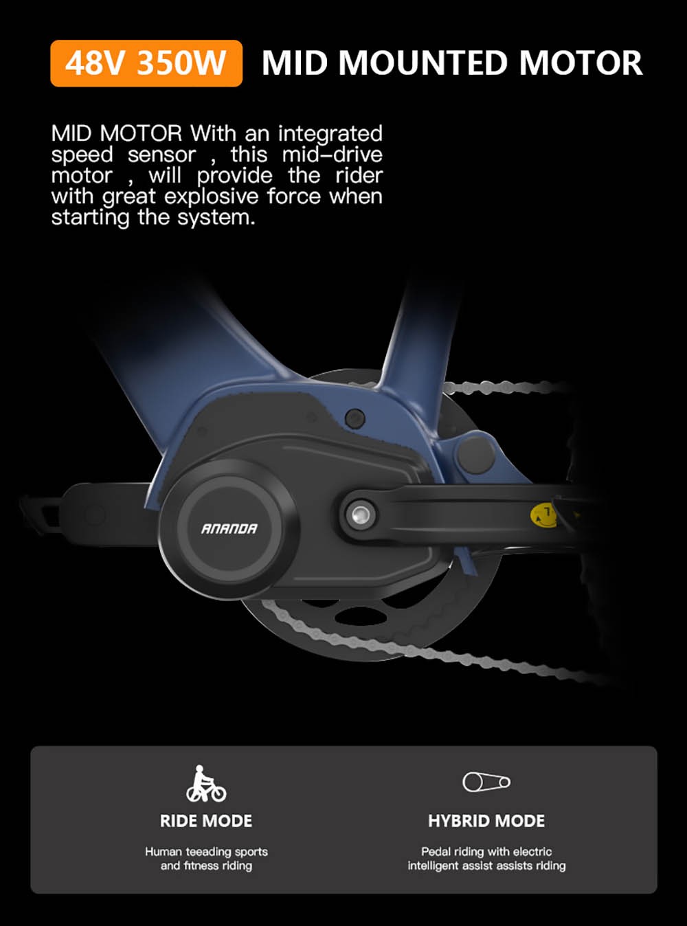 GOGOBEST GM27 Electric Bike 27.5*3.0 Inch Fat Tires 48V 350W Mid Motor 25Km/h Max Speed 10Ah Battery 50KM Max Range Dual Hydraulic Disc Brake - Black -rockbros-shop GOGOBEST GM27 Electric Bike 48V 350W Mid Motor Black 519283 1