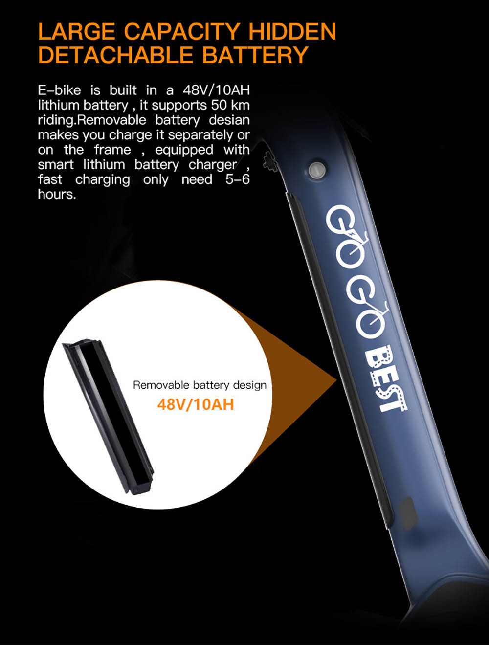 GOGOBEST GM27 Electric Bike 27.5*3.0 Inch Fat Tires 48V 350W Mid Motor 25Km/h Max Speed 10Ah Battery 50KM Max Range Dual Hydraulic Disc Brake - Black -rockbros-shop GOGOBEST GM27 Electric Bike 48V 350W Mid Motor Black 519283 2