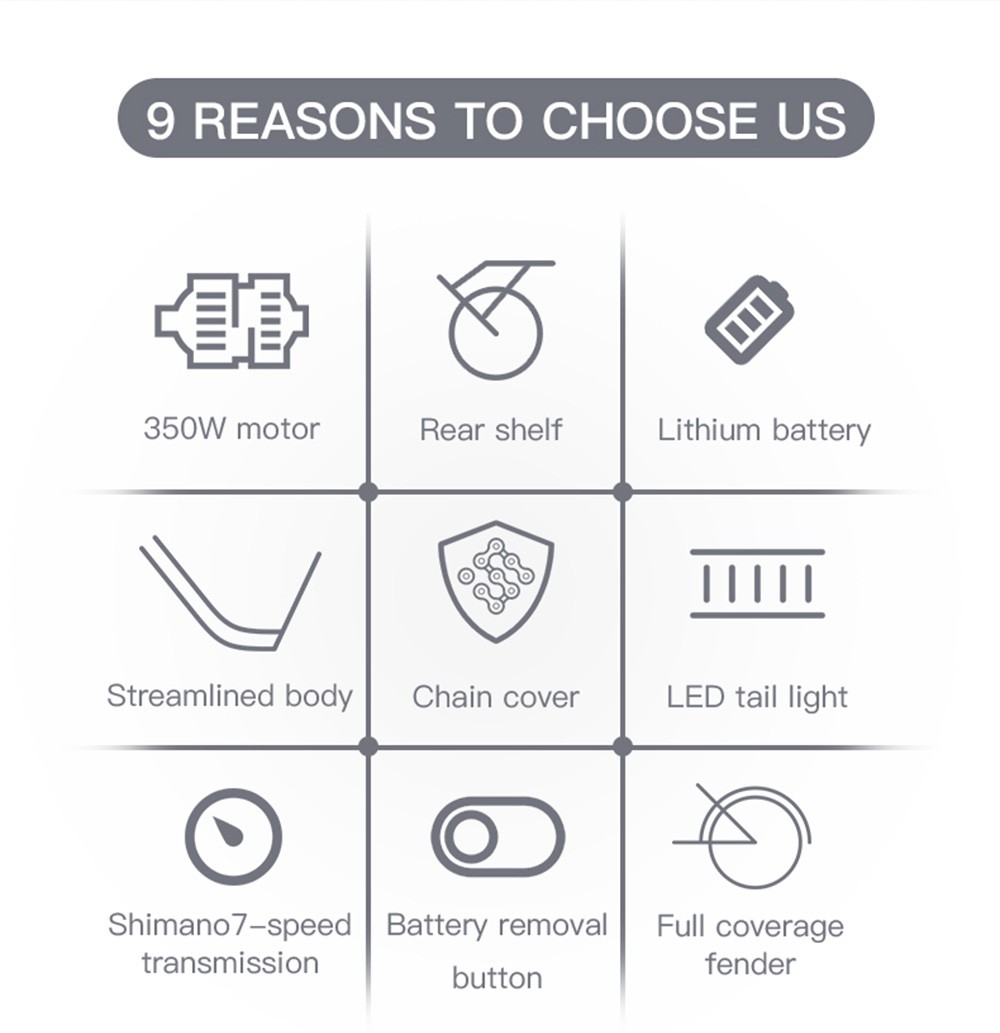 GOGOBEST GM28 Electric Bike 36V 350W Motor 32km/h Max Speed 10.4Ah Battery 60-80km Range Shimano 7 Speed Gear 120kg Load - Grey -rockbros-shop GOGOBEST GM28 Electric Bike 36V 350W Motor Grey 519590 1