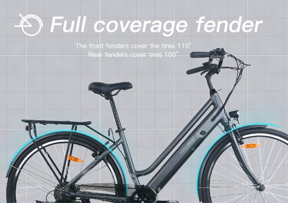 GOGOBEST GM28 Electric Bike 36V 350W Motor 32km/h Max Speed 10.4Ah Battery 60-80km Range Shimano 7 Speed Gear 120kg Load - Grey -rockbros-shop GOGOBEST GM28 Electric Bike 36V 350W Motor Grey 519590 13