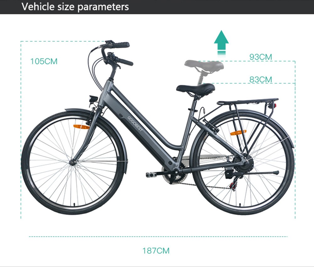 GOGOBEST GM28 Electric Bike 36V 350W Motor 32km/h Max Speed 10.4Ah Battery 60-80km Range Shimano 7 Speed Gear 120kg Load - Grey -rockbros-shop GOGOBEST GM28 Electric Bike 36V 350W Motor Grey 519590 14