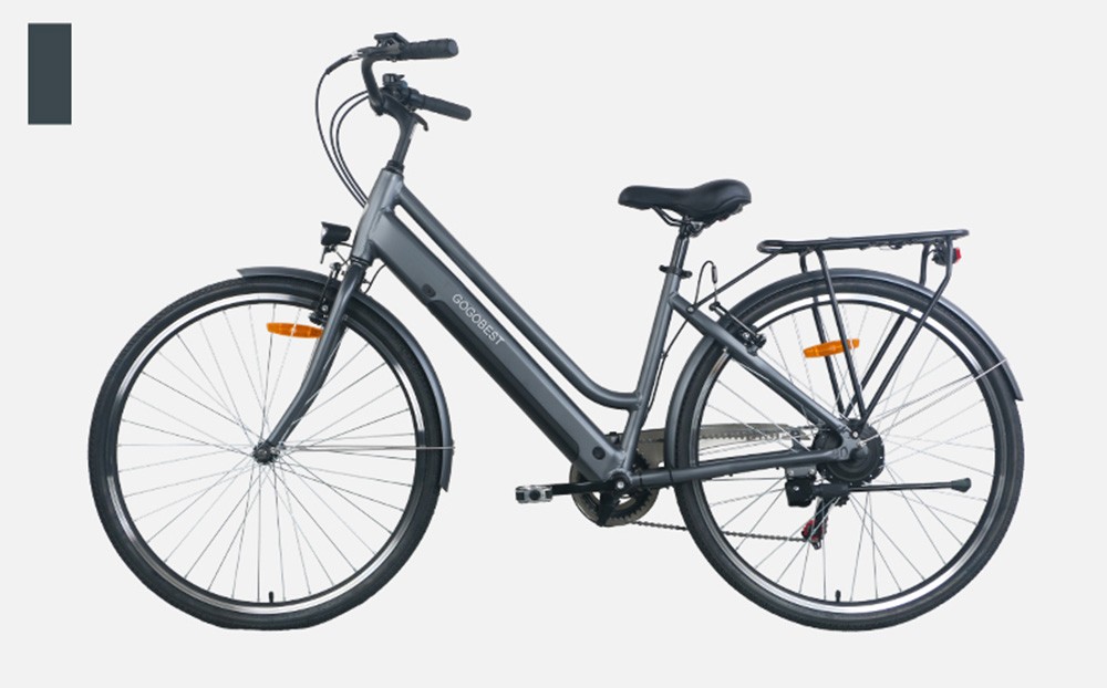 GOGOBEST GM28 Electric Bike 36V 350W Motor 32km/h Max Speed 10.4Ah Battery 60-80km Range Shimano 7 Speed Gear 120kg Load - Grey -rockbros-shop GOGOBEST GM28 Electric Bike 36V 350W Motor Grey 519590 18