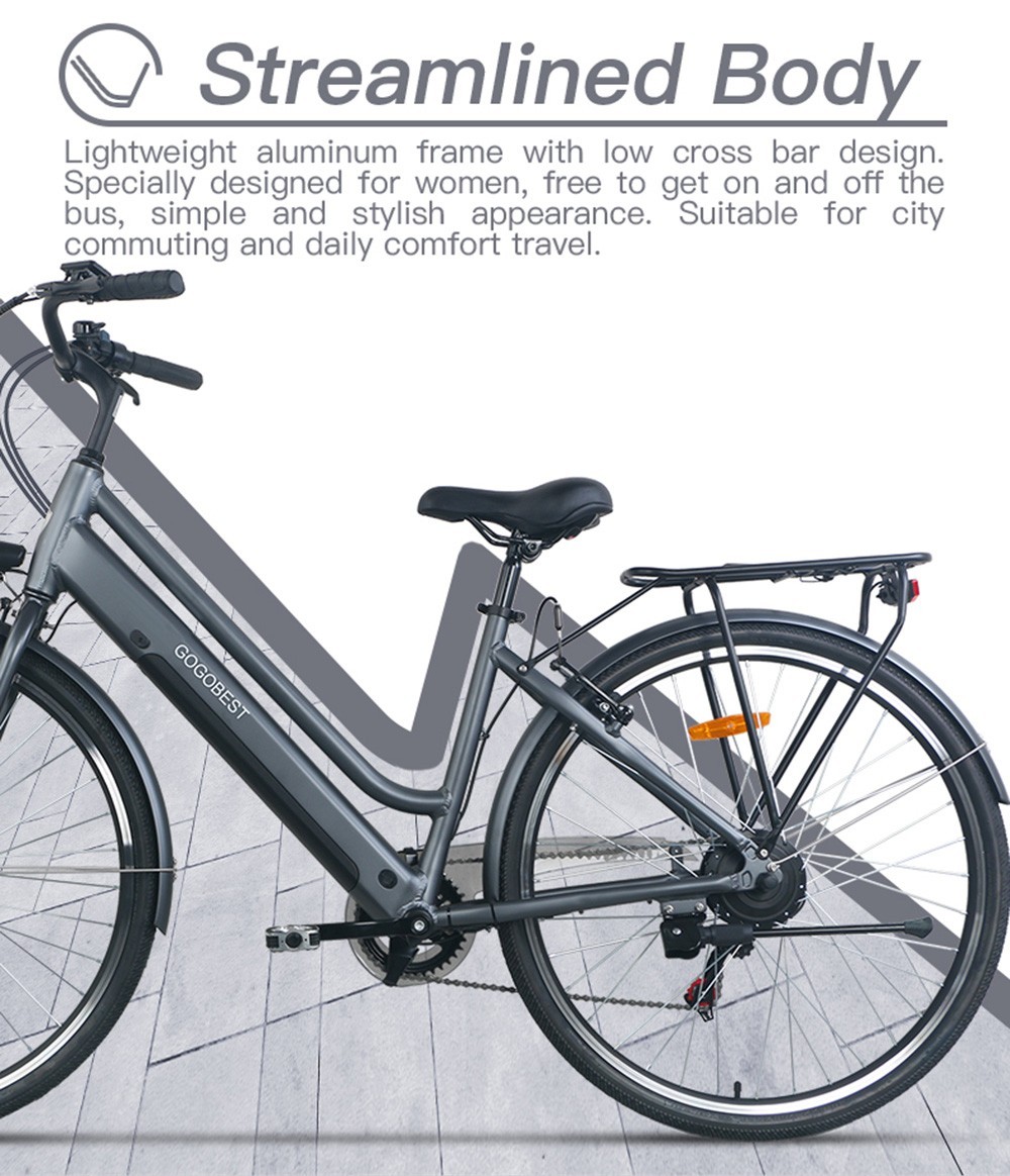 GOGOBEST GM28 Electric Bike 36V 350W Motor 32km/h Max Speed 10.4Ah Battery 60-80km Range Shimano 7 Speed Gear 120kg Load - Grey -rockbros-shop GOGOBEST GM28 Electric Bike 36V 350W Motor Grey 519590 8