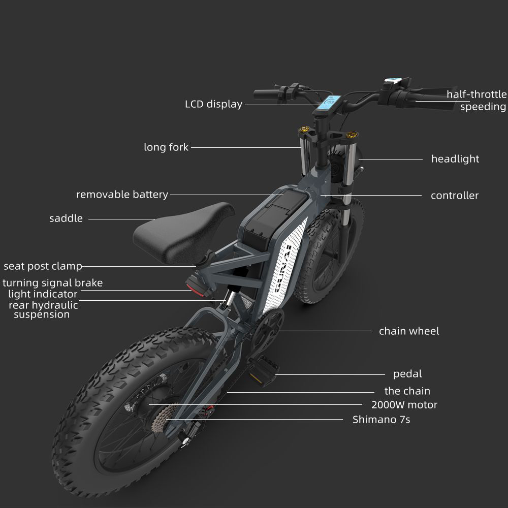 GUNAI MX25 Electric Bicycle 20*4.0 Inch Fat Tires 2000W Brushless Motor 50Km/h Max Speed 48V 25Ah Battery Shimano 7-Speed Double Oil Brakes 75KM Mileage Range 200KG Payload E-Bike - Black 21 GUNAI MX25 Electric Bicycle 20*4.0 Inch Fat Tires 2000W Brushless Motor 50Km/h Max Speed 48V 25Ah Battery Shimano 7-Speed Double Oil Brakes 75KM Mileage Range 200KG Payload E-Bike - Black -rockbros-shop GUNAI MX25 48V 25Ah 2000W 20 Electric Bicycle 519599 7