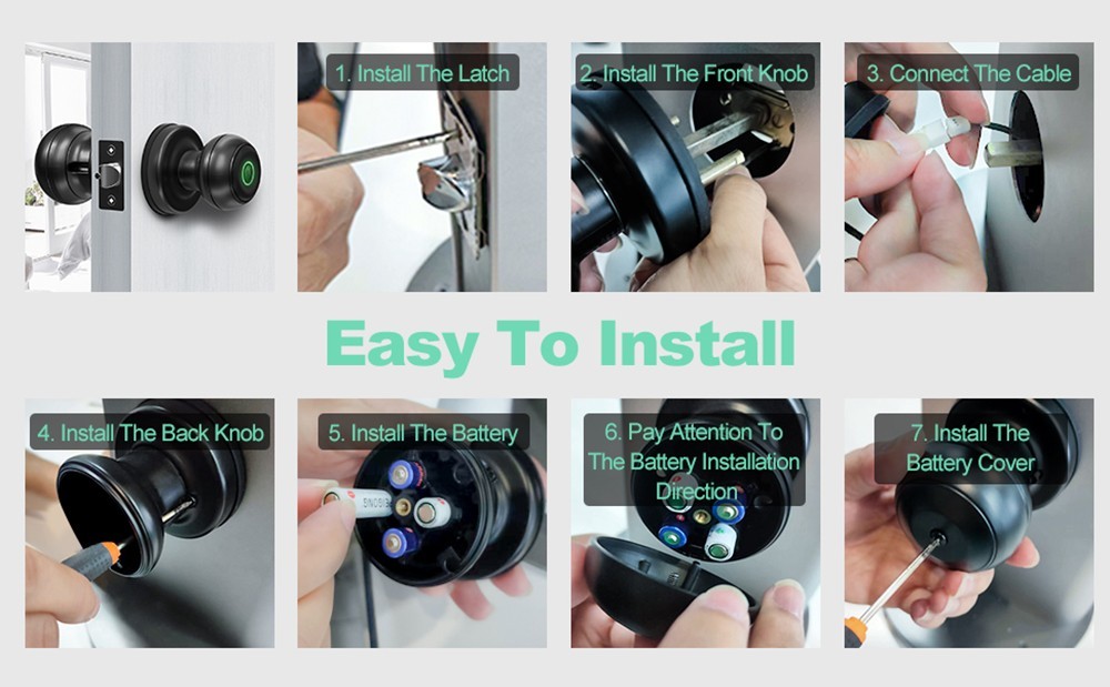 Geek Chef GeekTale K01-01 Smart Door Knob, Biometric Fingerprint Door Lock, App Control, Emergency Backup Keys - Black -JIMMY Shop Geek Chef GeekTale K01 01 Smart Fingerprint Door Knob Black 519281 4