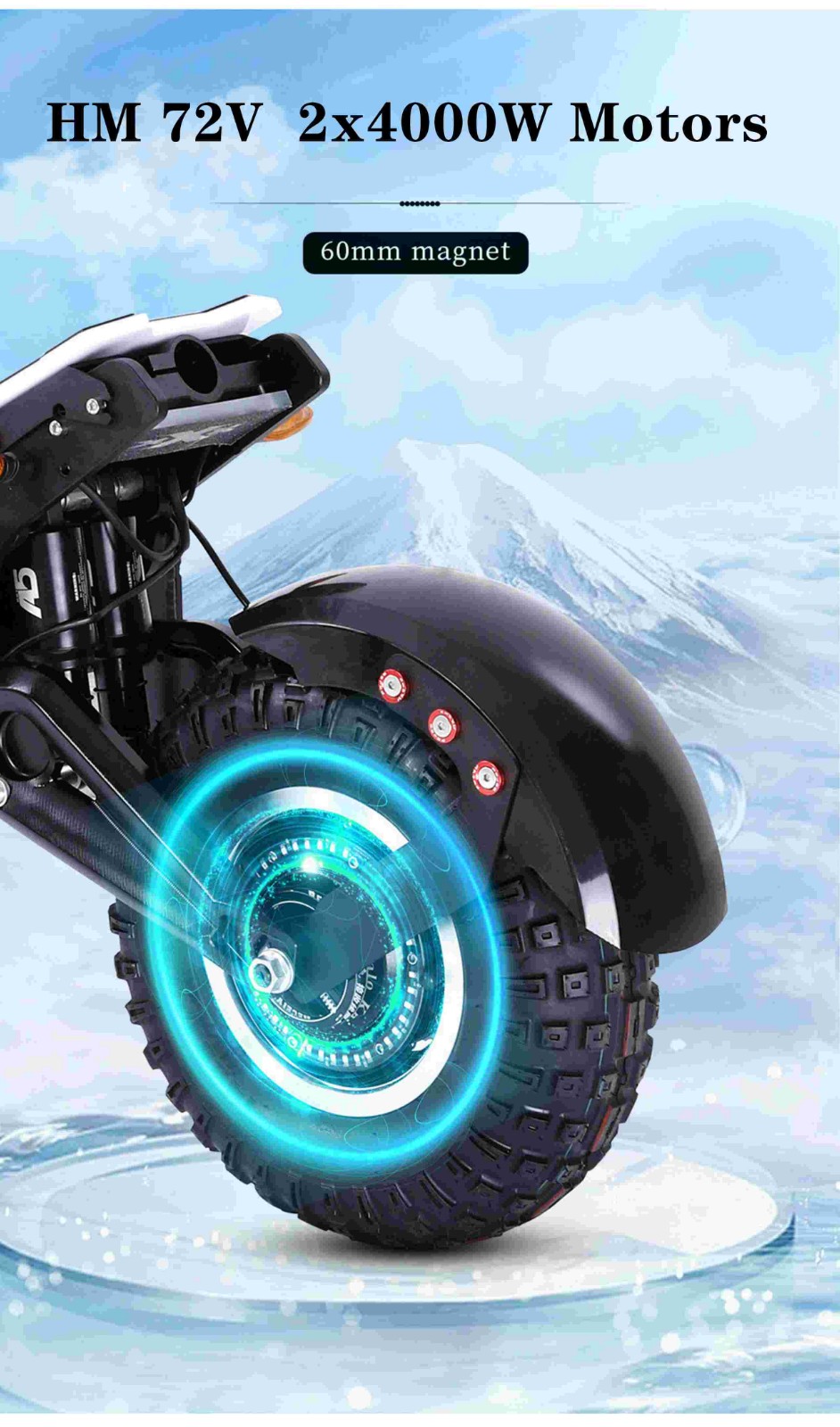 Halo Knight T107Max Off-road Electric Scooter 14 palcové pneumatiky 2*4000W duálne motory 120Km/h max. rýchlosť 72V 50Ah batéria 125KM max. dojazd 200KG max. zaťaženie XOD hydraulická brzda & elektrická brzda čierna