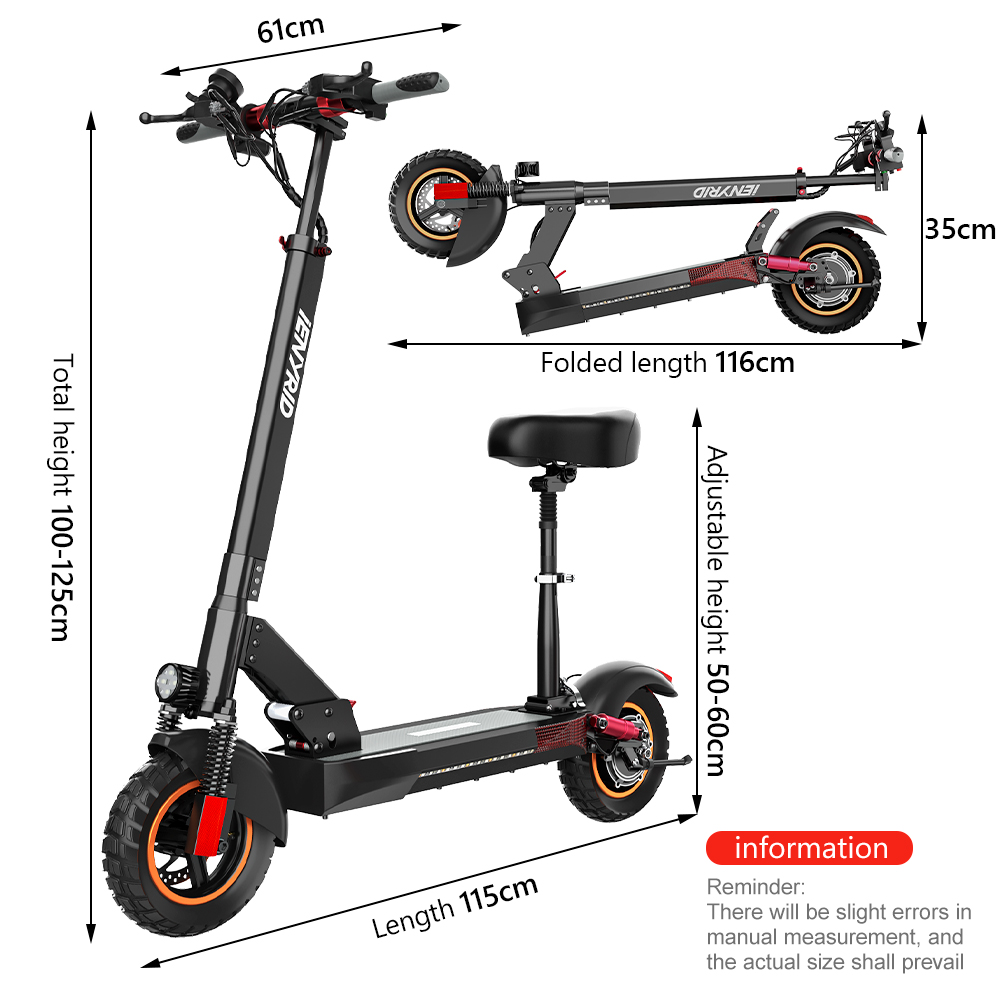 IENYRID M4 Pro S Electric Scooter 10 Inch Off-Road Tires 48V 600W Motor 40-45Km/h Max Speed 16Ah Lithium Battery 40-60KM Range 150KG Max Load Mechanical Disc Brakes With Seat -rockbros-shop IENYRID M4 Pro S Electric Scooter 519365 14