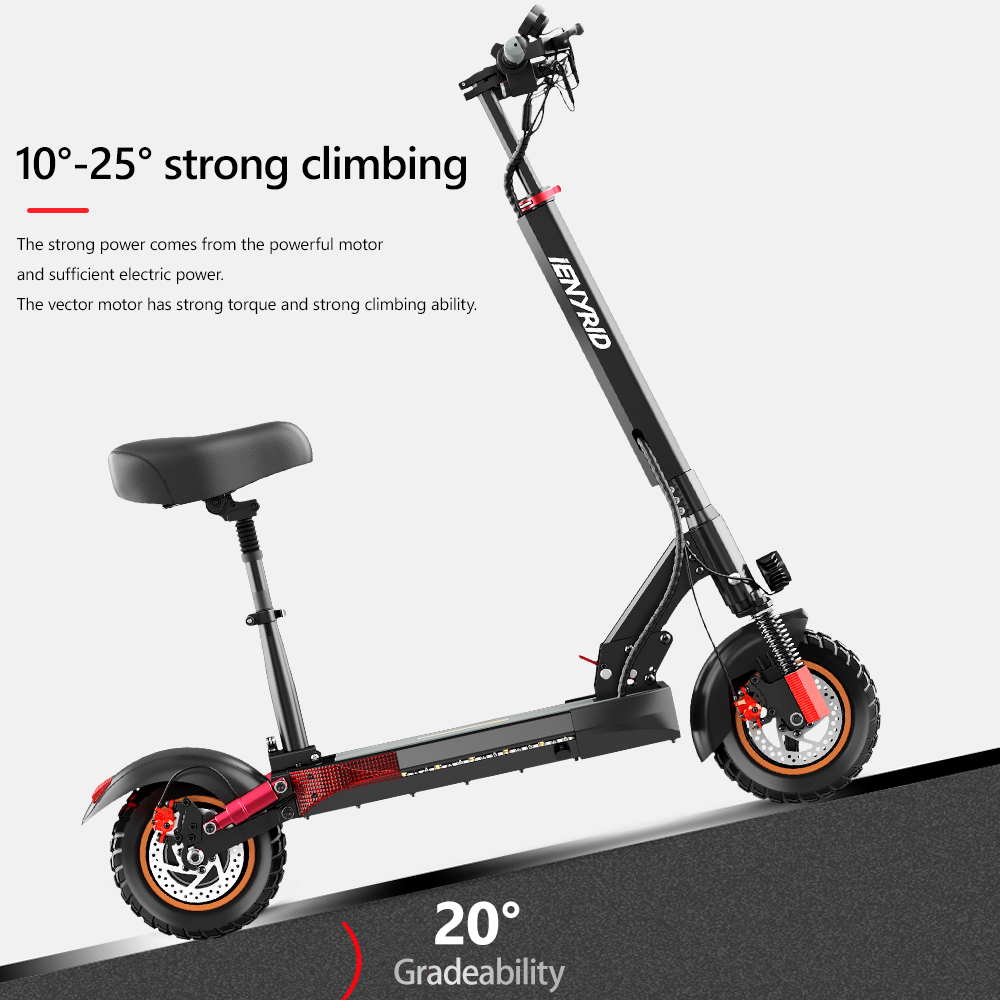 IENYRID M4 Pro S Electric Scooter 10 Inch Off-Road Tires 48V 600W Motor 40-45Km/h Max Speed 16Ah Lithium Battery 40-60KM Range 150KG Max Load Mechanical Disc Brakes With Seat -rockbros-shop IENYRID M4 Pro S Electric Scooter 519365 16