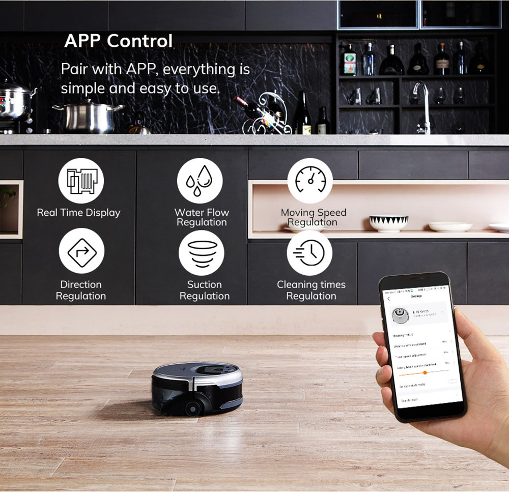 ILIFE W455 Floor Washing Robot 1000Pa Suction Shinebot Gyroscope Camera Navigation 900ml Large Water Tank Roller Brush Speed & Water Flow Adjustable APP Control Voice Broadcast  - Silver