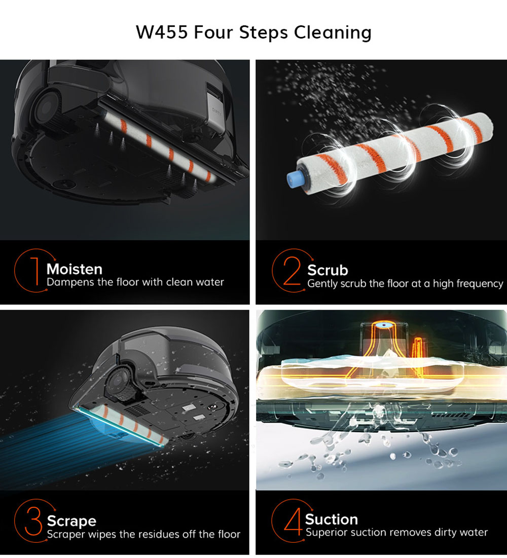 ILIFE W455 Floor Washing Robot 1000Pa Suction Shinebot Gyroscope Camera Navigation 900ml Large Water Tank Roller Brush Speed & Water Flow Adjustable APP Control Voice Broadcast  - Silver