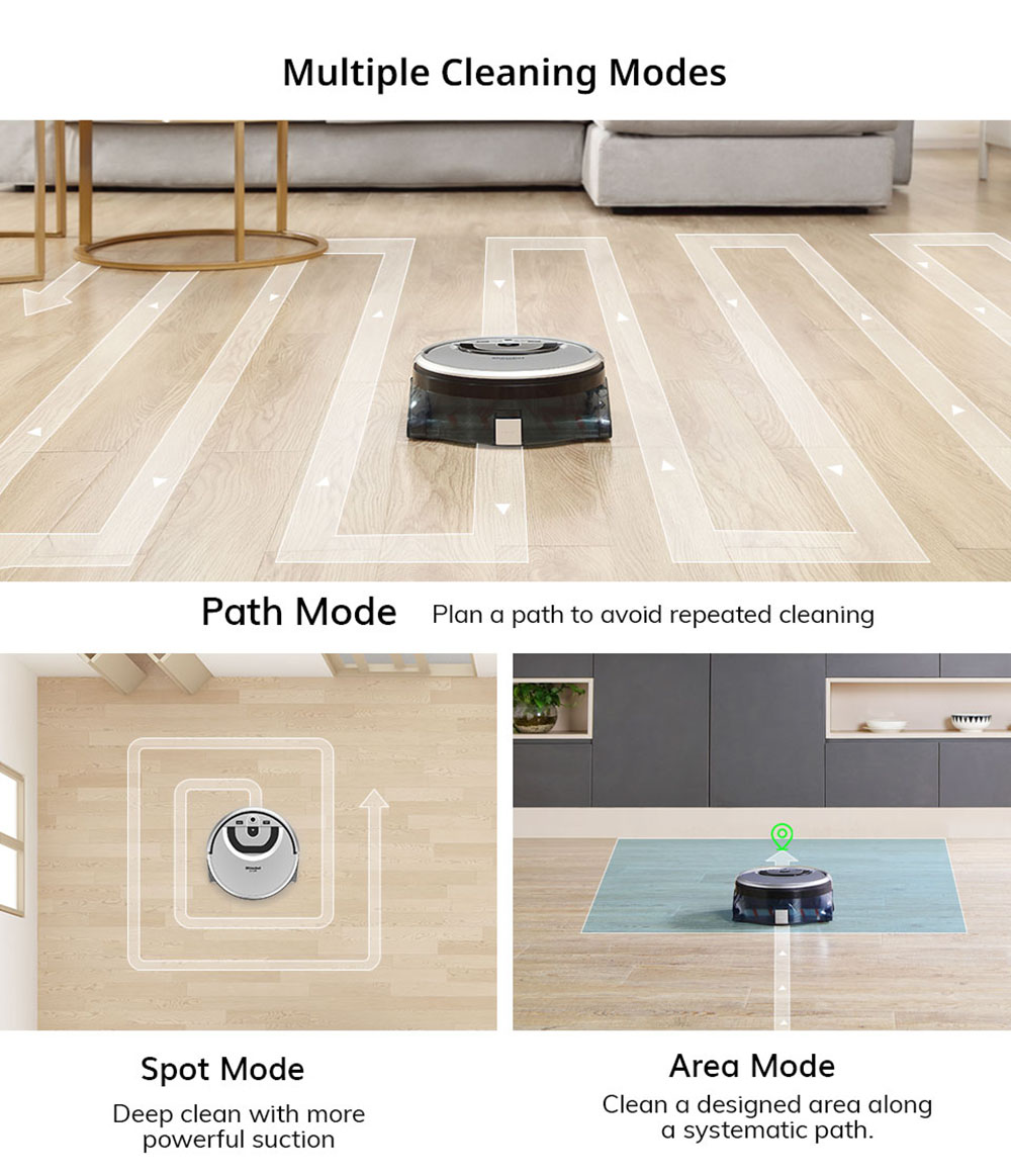 ILIFE W455 Floor Washing Robot 1000Pa Suction Shinebot Gyroscope Camera Navigation 900ml Large Water Tank Roller Brush Speed & Water Flow Adjustable APP Control Voice Broadcast  - Silver