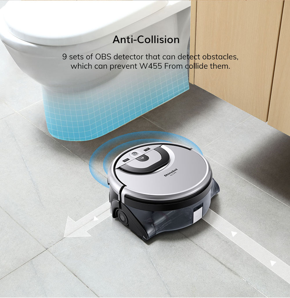 ILIFE W455 Floor Washing Robot 1000Pa Suction Shinebot Gyroscope Camera Navigation 900ml Large Water Tank Roller Brush Speed & Water Flow Adjustable APP Control Voice Broadcast  - Silver