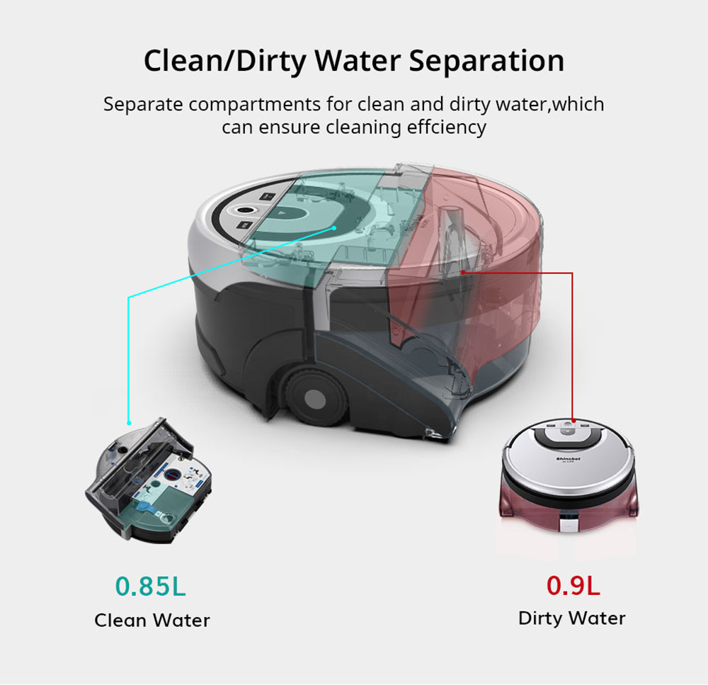 ILIFE W455 Floor Washing Robot 1000Pa Suction Shinebot Gyroscope Camera Navigation 900ml Large Water Tank Roller Brush Speed & Water Flow Adjustable APP Control Voice Broadcast  - Silver