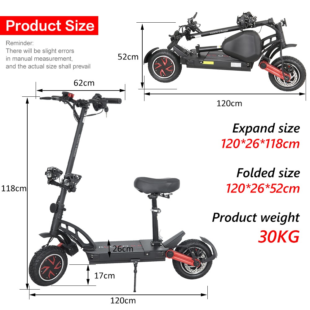 KUGOO G-Booster Folding Electric Scooter 10 Inch Tires 2*800W Dual Motors 3 Speed Modes Max 55Km/h Speed 48V 23AH Battery For 85KM Range Max Load 120KG Dual Disc Brakes With Seat - Black -rockbros-shop KUGOO G Booster Electric Scooter 10 Tire 519363 11