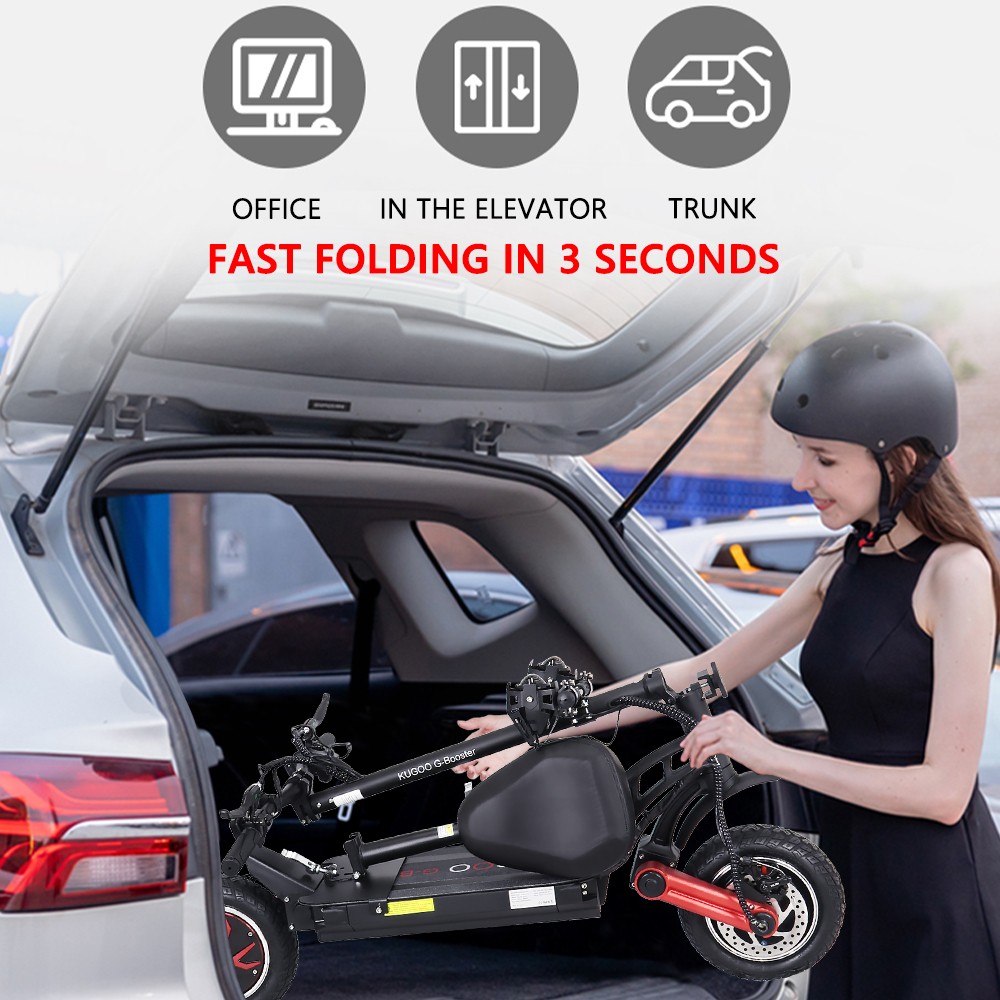 KUGOO G-Booster Folding Electric Scooter 10 Inch Tires 2*800W Dual Motors 3 Speed Modes Max 55Km/h Speed 48V 23AH Battery For 85KM Range Max Load 120KG Dual Disc Brakes With Seat - Black -rockbros-shop KUGOO G Booster Electric Scooter 10 Tire 519363 2