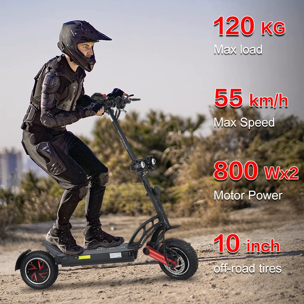 KUGOO G-Booster Folding Electric Scooter 10 Inch Tires 2*800W Dual Motors 3 Speed Modes Max 55Km/h Speed 48V 23AH Battery For 85KM Range Max Load 120KG Dual Disc Brakes With Seat - Black -rockbros-shop KUGOO G Booster Electric Scooter 10 Tire 519363 3