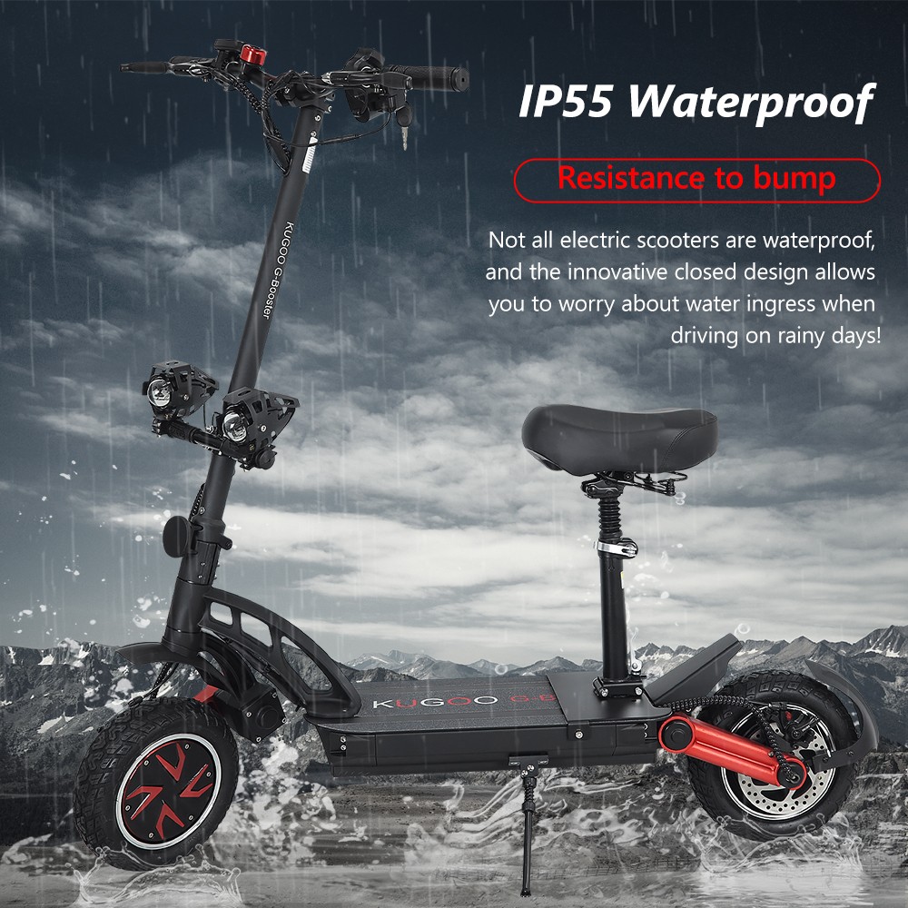 KUGOO G-Booster Folding Electric Scooter 10 Inch Tires 2*800W Dual Motors 3 Speed Modes Max 55Km/h Speed 48V 23AH Battery For 85KM Range Max Load 120KG Dual Disc Brakes With Seat - Black -rockbros-shop KUGOO G Booster Electric Scooter 10 Tire 519363 4