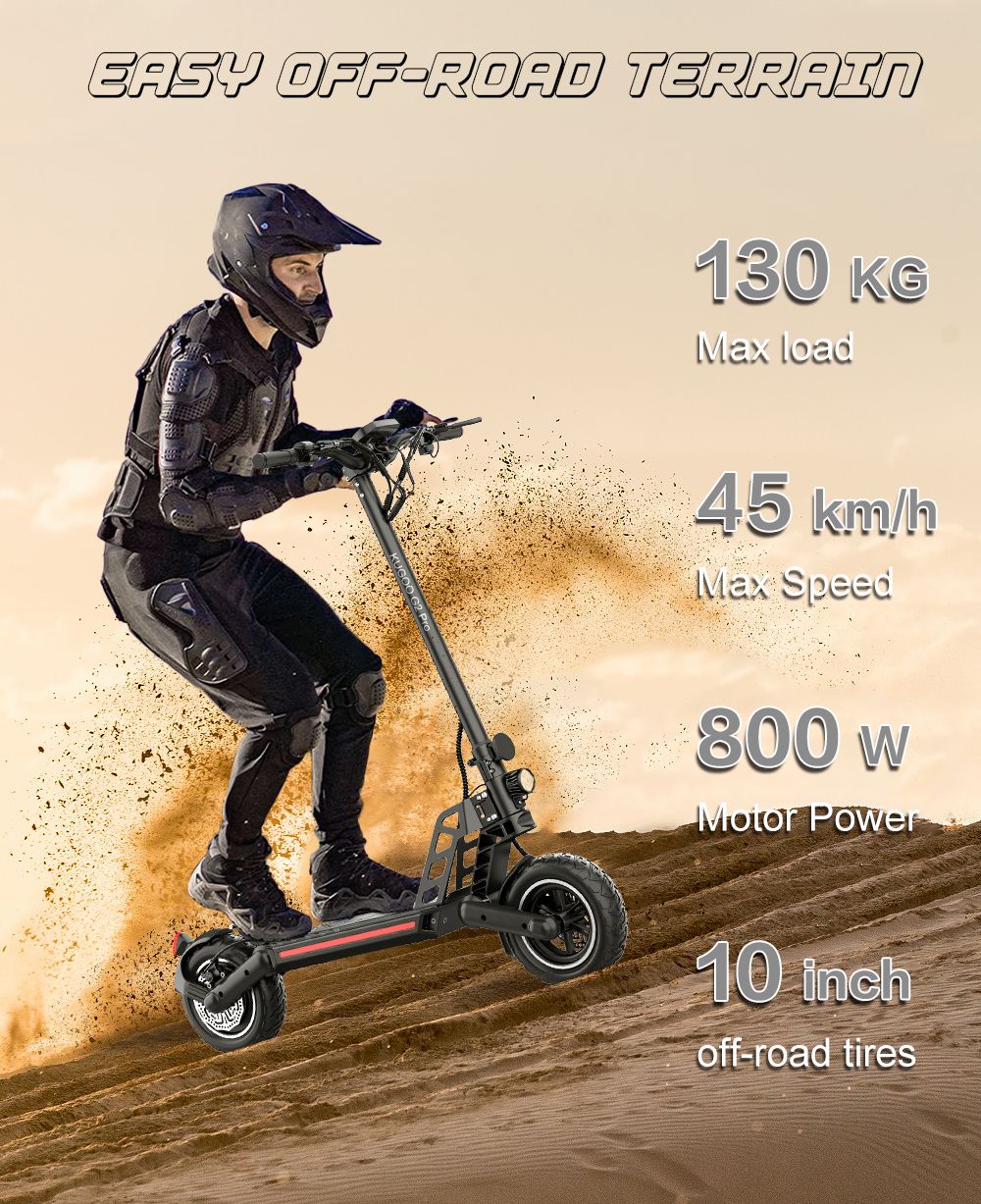 KUGOO G2 PRO Electric Scooter 10 Inch Off-Road Tire 800W Motor 45Km/h Max Speed 48V 15Ah Battery For 50KM Range 130KG Max Load E-Brake Disc Brake -rockbros-shop KUGOO G2 PRO Electric Scooter 519364 1