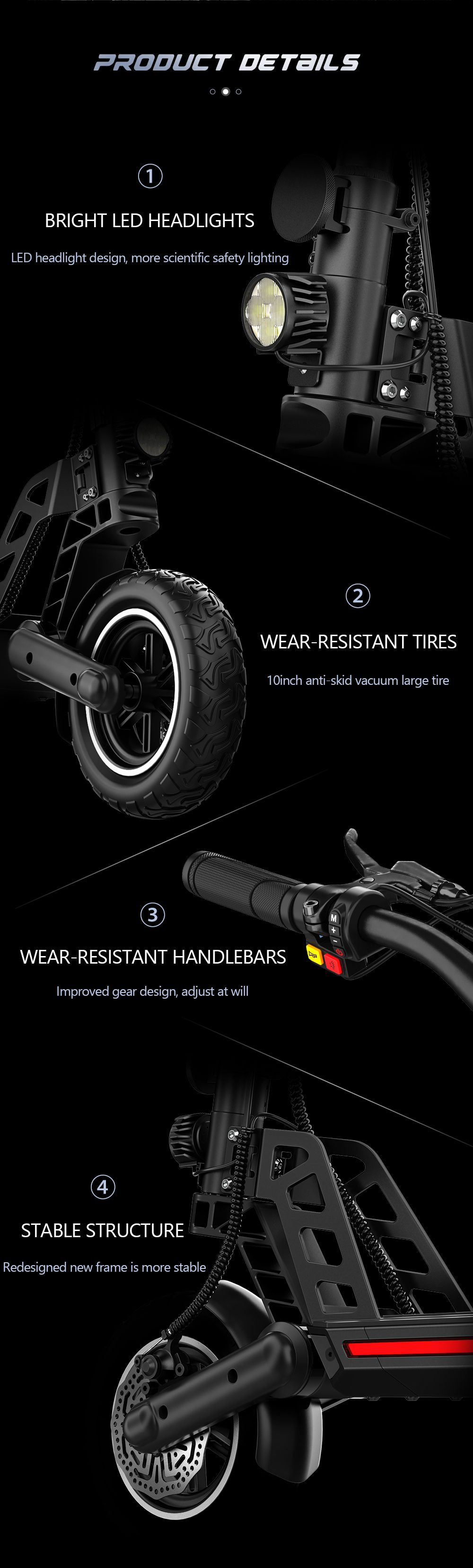 KUGOO G2 PRO Electric Scooter 10 Inch Off-Road Tire 800W Motor 45Km/h Max Speed 48V 15Ah Battery For 50KM Range 130KG Max Load E-Brake Disc Brake -rockbros-shop KUGOO G2 PRO Electric Scooter 519364 6