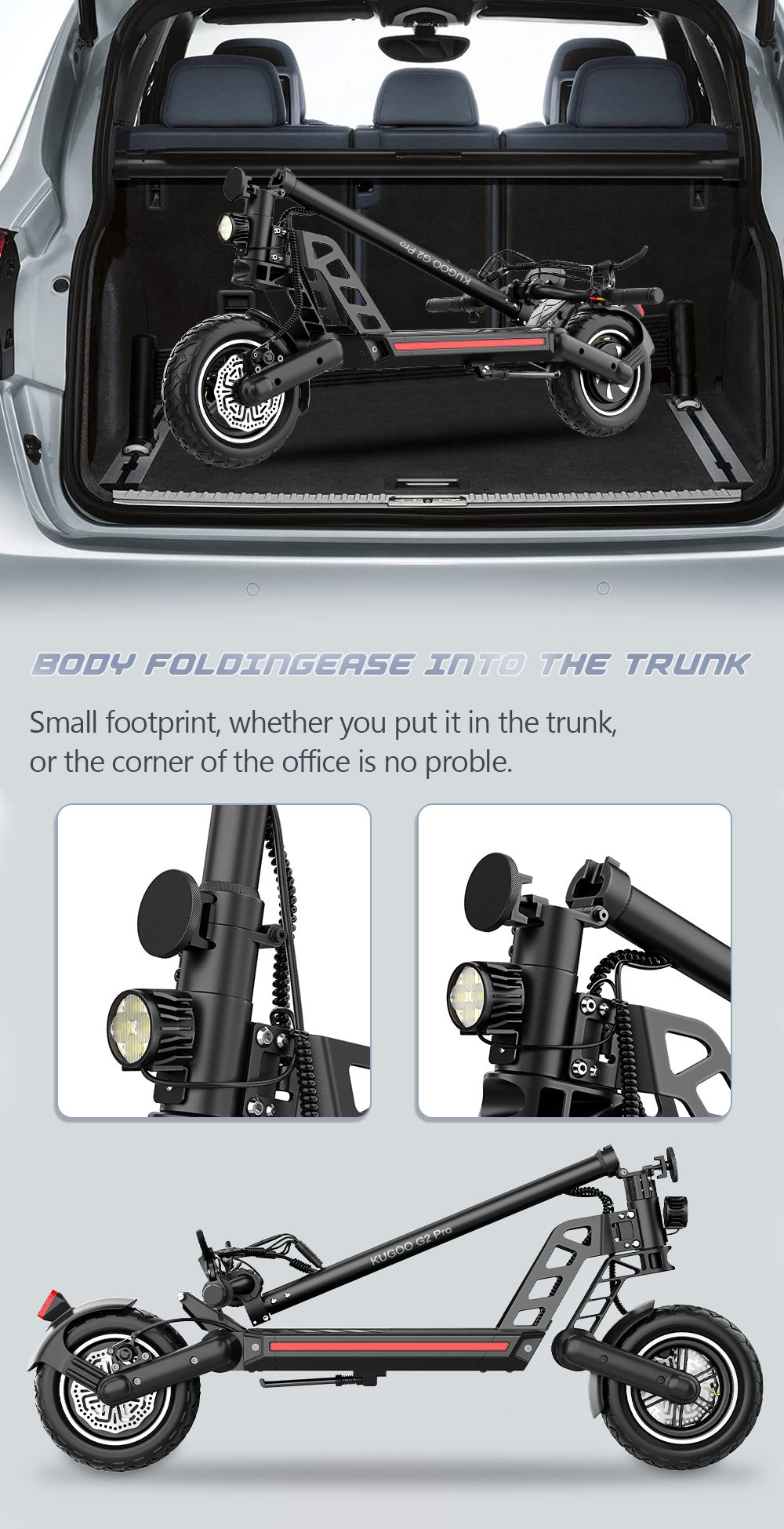 KUGOO G2 PRO Electric Scooter 10 Inch Off-Road Tire 800W Motor 45Km/h Max Speed 48V 15Ah Battery For 50KM Range 130KG Max Load E-Brake Disc Brake -rockbros-shop KUGOO G2 PRO Electric Scooter 519364 8