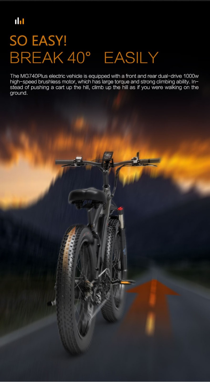 LANKELEISI MG740 PLUS Electric Bike 26*4.0'' Tires 1000W*2 Dual Motor 20Ah Battery 49km/h Max Speed - Black & Blue -rockbros-shop LANKELEISI MG740 PLUS Electric Bike Black Blue 519177 6