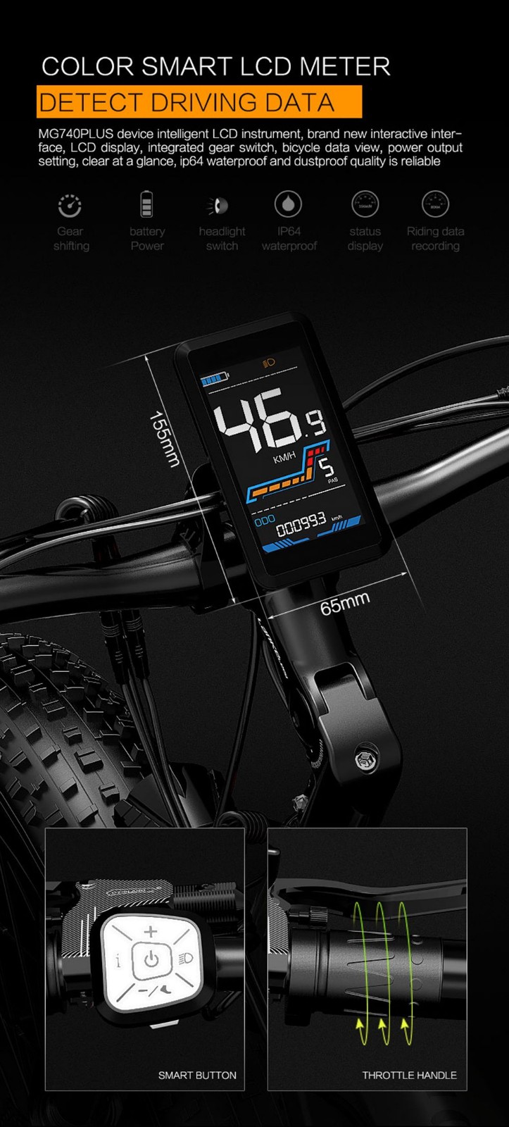 LANKELEISI MG740 PLUS Electric Bike 26*4.0'' Tires 1000W*2 Dual Motor 20Ah Battery 49km/h Max Speed - Black & Grey -rockbros-shop LANKELEISI MG740 PLUS Electric Bike Black Grey 519176 10