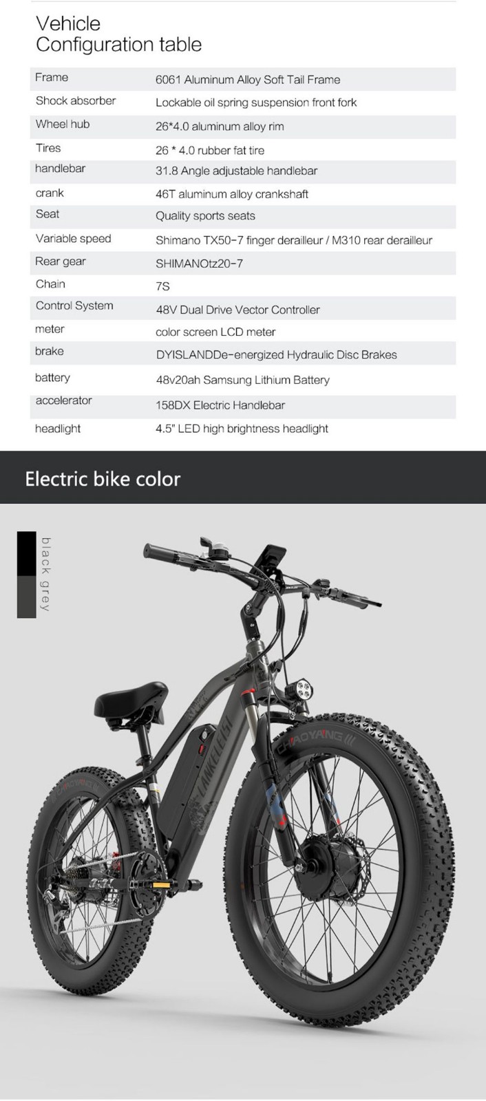 LANKELEISI MG740 PLUS Electric Bike 26*4.0'' Tires 1000W*2 Dual Motor 20Ah Battery 49km/h Max Speed - Black & Grey -rockbros-shop LANKELEISI MG740 PLUS Electric Bike Black Grey 519176 16