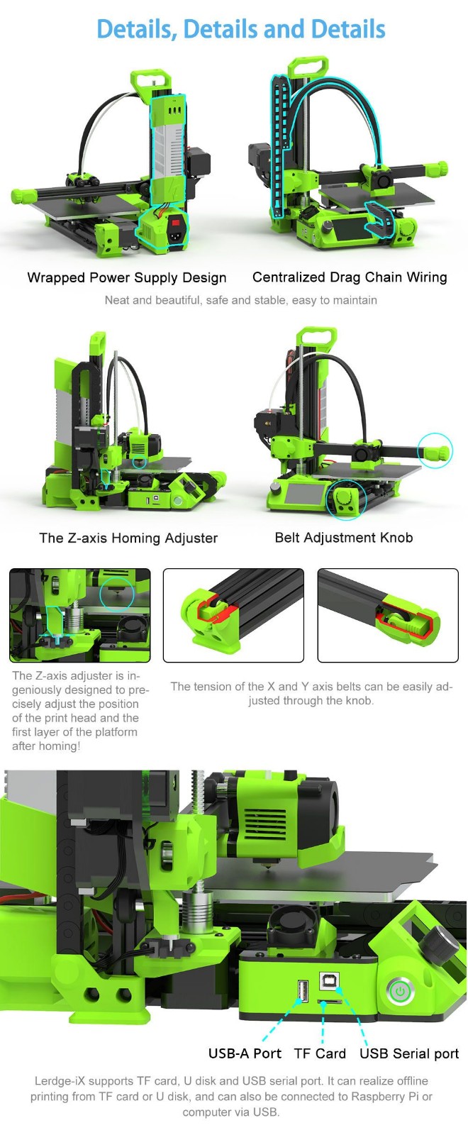 Lerdge IX 3D Printer Kit, Auto Leveling, 0.1mm Printing Accuracy, 200mm/s Printing Speed, PEI Flexible Sheet, 3.5 Inch IPS Touch Screen, TMC2226 Silent Driver, Resume Printing, Full-Metal Extruder, 180*180*180mm - Blue -BioloMix Shop Lerdge iX 3D Printer Kit Blue 519445 9
