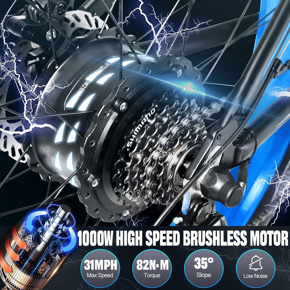 Philodo Bikes PHILODO H7 2.0 Electric Mountain Bike 26*4.0 Inch Fat Tires 48V 13Ah 1000W High-speed Motor 50Km/h Max Speed 65KM Range Removable Battery 21 Speed Gear All Terrain Fat Bike Black & Blue 14 Philodo Bikes PHILODO H7 2.0 Electric Mountain Bike 26*4.0 Inch Fat Tires 48V 13Ah 1000W High-speed Motor 50Km/h Max Speed 65KM Range Removable Battery 21 Speed Gear All Terrain Fat Bike Black & Blue -rockbros-shop PHILODO H7 2 0 All Terrain Fat Bike 26 Inch Black Blue 519321 2