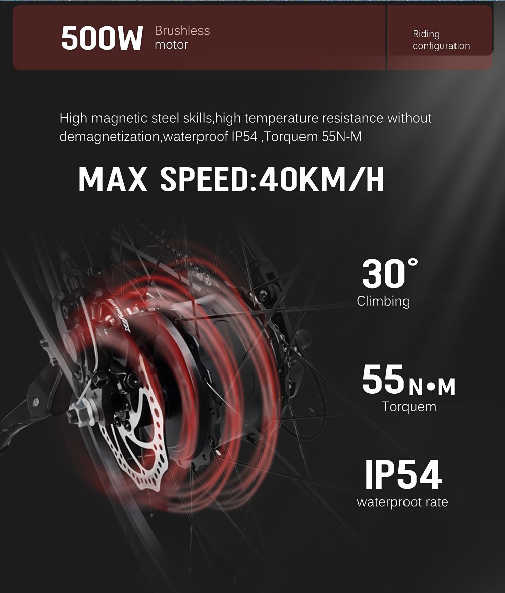 RANDRIDE Y90 Electric Bike 500W Motor 40km/h Max Speed 48V 13.6Ah Battery 90km Max Range 27.5*1.95'' Tire 150kg Load - Black Grey -rockbros-shop RANDRIDE Y90 Electric Bike 500W Motor Black Grey 519595 5