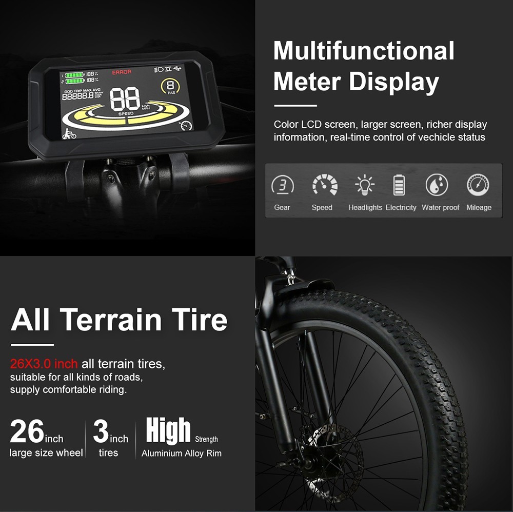 Samebike RS-A01 Electric Bike 750W Motor 70N.m 25-35km/h Max Speed 48V 14Ah Battery 26*3'' Tires With Rear Rack - White -rockbros-shop Samebike RS A01 Electric Bike White 519517 3