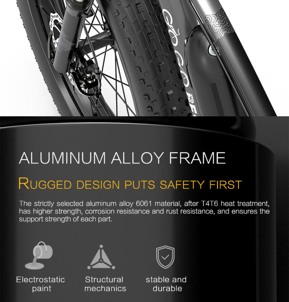 GOGOBEST GF600 Electric Bike 48V 13Ah Battery 1000W Motor 26x4.0 Inch Fat Tire Max Speed 40Km/h 110KM Power-assisted Mileage Range LCD Display IP54 Waterproof Aluminum Alloy Frame Shimano 7-speed Shift - Black Yellow -rockbros-shop bf77991d46de49e89054de26786108ba 519223 15