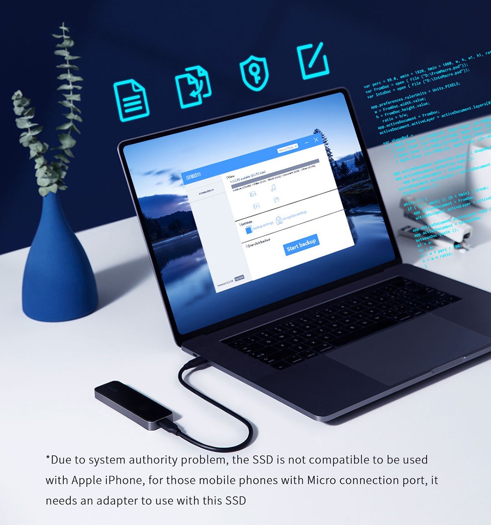 onemodern M8 Portable SSD High-speed Hardware Fingerprint Hard Encryption, Type-C 500MB/s Transmission, for Windows PC, Mac, Smartphones - 2TB