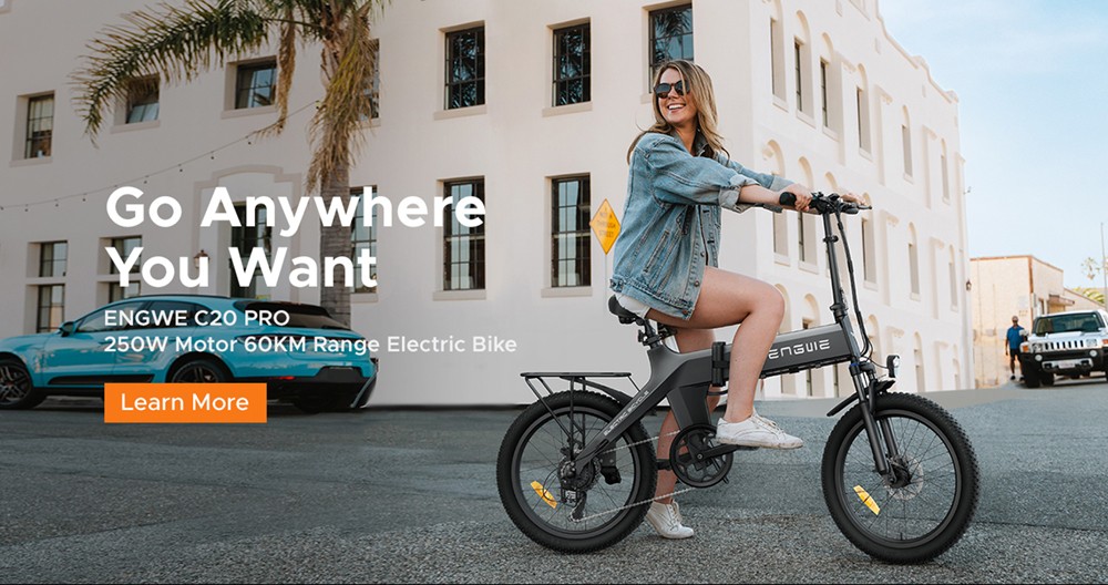 ENGWE C20 Pro Folding E-bike 20*3.0'' Fat Tires Bafang 250W Brushless Motor 36V 15.6Ah Battery 25Km/h Max Speed 60KM Range Dual Mechanical Disc Brake - Black