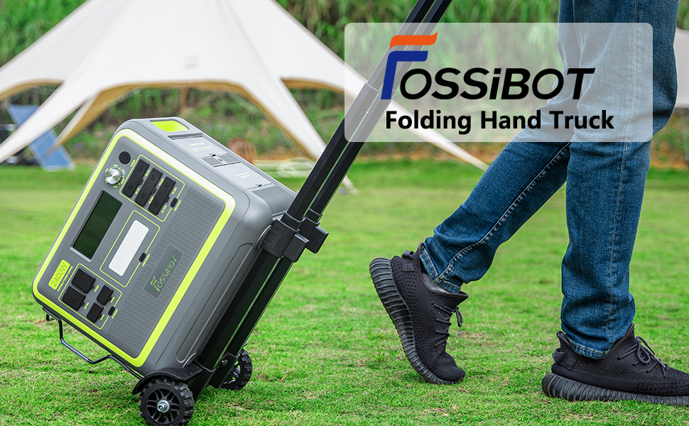 Diable pliable FOSSiBOT, chariot pliable spécial pour centrale électrique portable F2400, peut supporter jusqu'à 22 lb, poignée réglable à 3 niveaux, chariot plat avec roulettes, pliable, léger, silencieux, compact, résistant à la charge, chariot pliable pour voyage, camping, déménagement