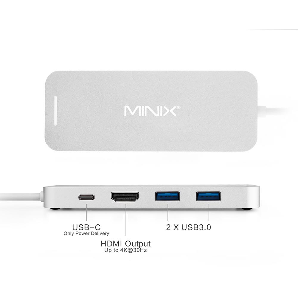 MINIX NEO S2, MINIX NEO 240GB SSD Storage, Aluminum USB-C Multiport Solid State Drives Storage Hub with Type-C to HDMI Display Output 4K @ 30Hz, 2 x USB 3.0 and USB-C for Power Delivery, Compatible for Apple MacBook - Silver