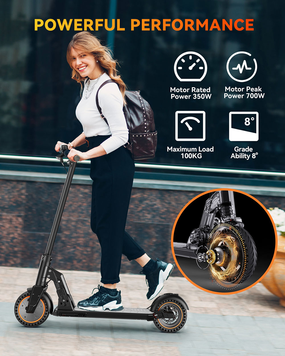 5TH WHEEL M2 Electric Scooter 8.5'' Honeycomb 350W Motor 7.5Ah Battery for 30km Range, 25km/h Max Speed