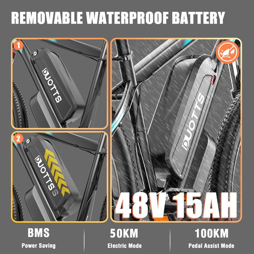 DUOTTS C29 Electric Bike 750W Mountain Bike 2*48V 15Ah Batteries 50km Range 50km/h Max Speed Shimano 21 Speed Gear