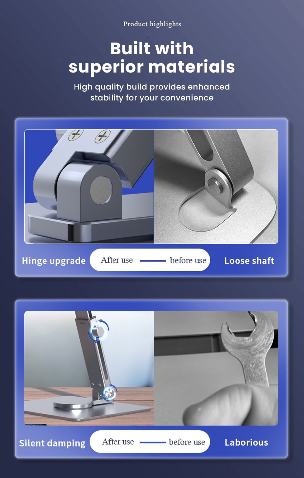 Desk Tablet Stand 360 Degree Rotatable Metal Adjustable & Foldable Holder Mount for iPad Pro, Air, Mini, Samsung, Xiaomi, Huawei Tablet - Grey