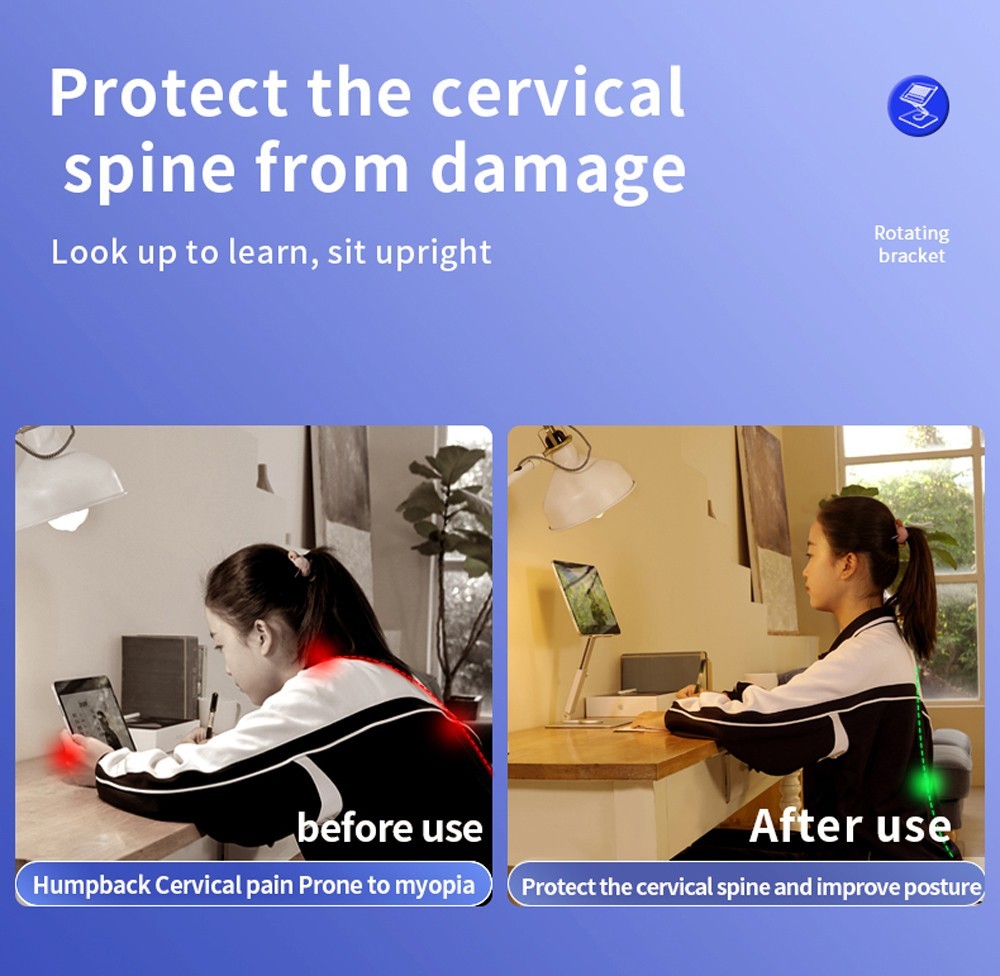 Desk Tablet Stand 360 Degree Rotatable Metal Adjustable & Foldable Holder Mount for iPad Pro, Air, Mini, Samsung, Xiaomi, Huawei Tablet - Grey