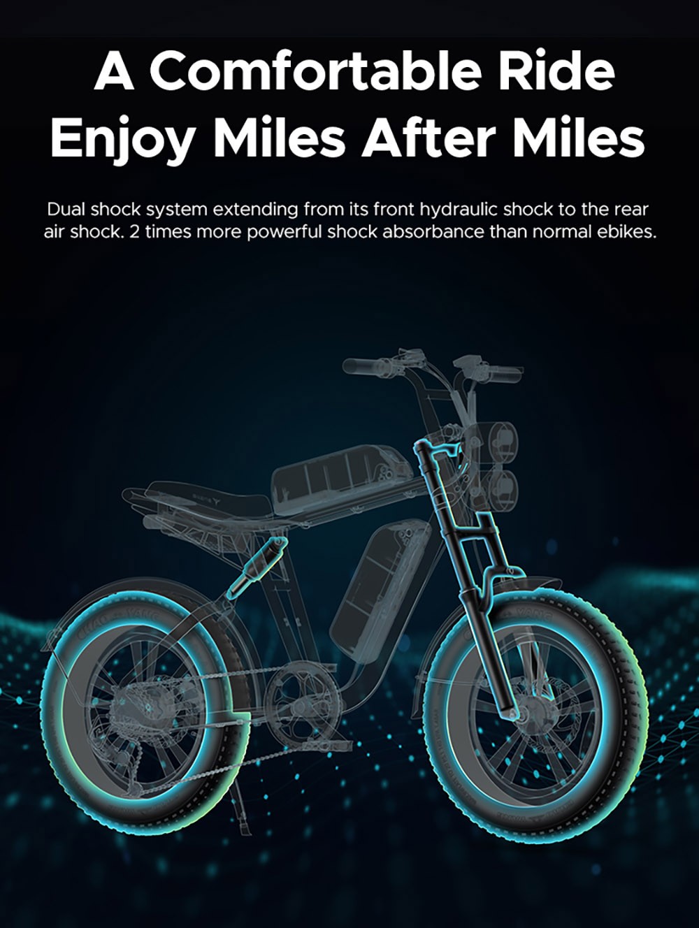 ENGWE M20 Dual Battery Mountain E-Bike 20*4.0 palcové pneumatiky 750W bezkefový motor 45km/h maximálna rýchlosť 48V 2*13Ah batérie predné & zadné kotúčové brzdy Shimano 7-stupňová prevodovka - čierna