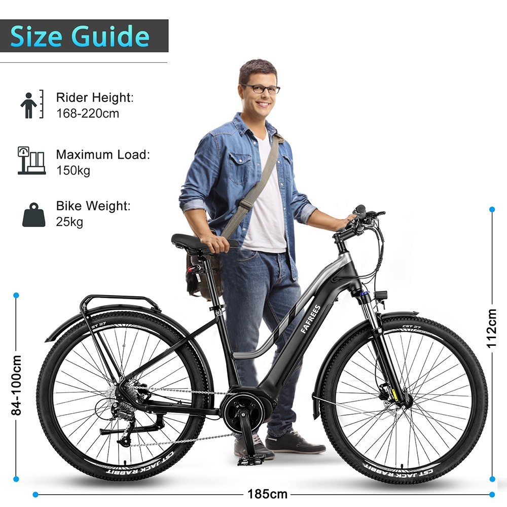 FAFREES FM8 Pro Electric Bike 27.5 inch Air Tires 36V 250W Mid-drive 25km/h Max Speed 14.5Ah Battery 100-120km Range - Black