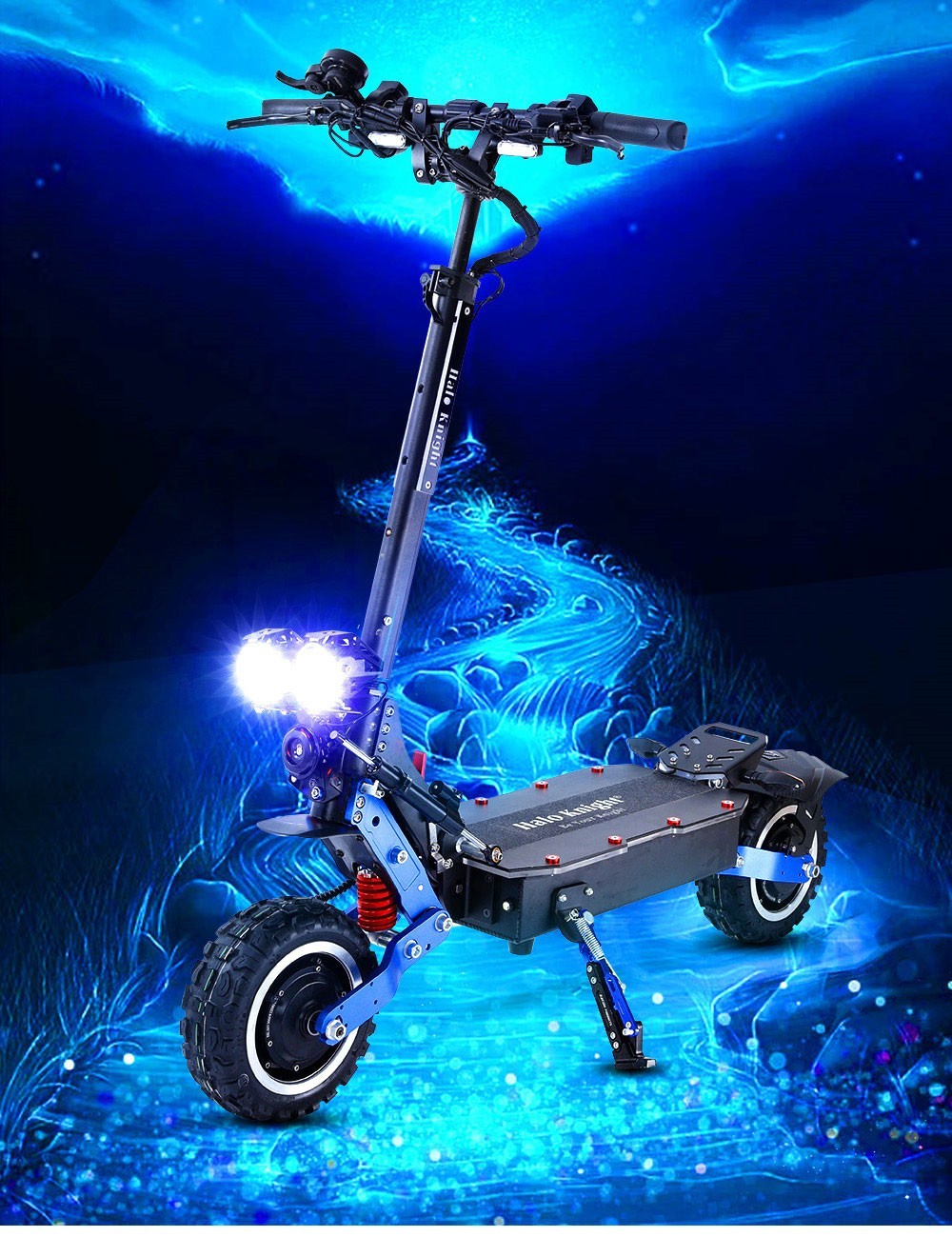 Halo Knight T108 Pro Electric Scooter 11'' Off-Road Tire 3000W*2 Motors 95Km/h Max Speed 60V 38.4Ah batéria 80km dojazd 200KG max. zaťaženie Predný & zadný smerový signál IPX4 vodotesný Duálne hydraulické brzdy Elektrická brzda