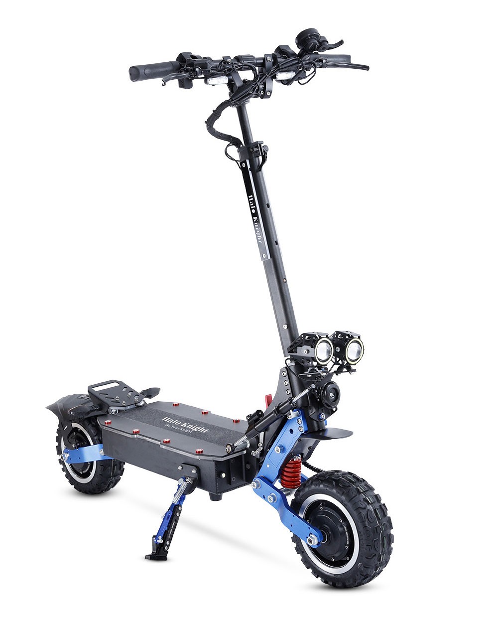 Halo Knight T108 Pro Electric Scooter 11'' Off-Road Tire 3000W*2 Motors 95Km/h Max Speed 60V 38.4Ah batéria 80km dojazd 200KG max. zaťaženie Predný & zadný smerový signál IPX4 vodotesný Duálne hydraulické brzdy Elektrická brzda