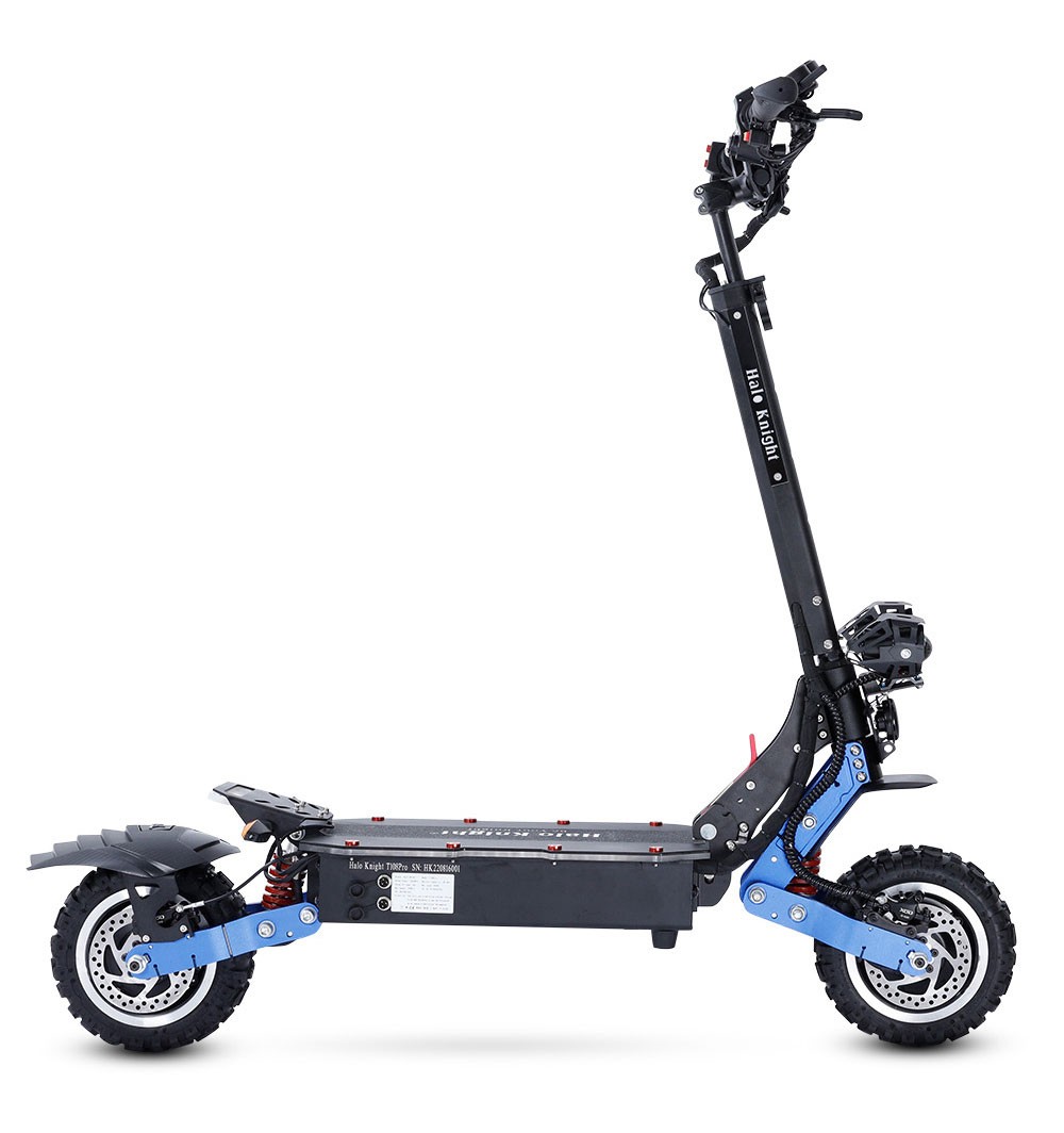 Halo Knight T108 Pro Electric Scooter 11'' Off-Road Tire 3000W*2 Motors 95Km/h Max Speed 60V 38.4Ah batéria 80km dojazd 200KG max. zaťaženie Predný & zadný smerový signál IPX4 vodotesný Duálne hydraulické brzdy Elektrická brzda