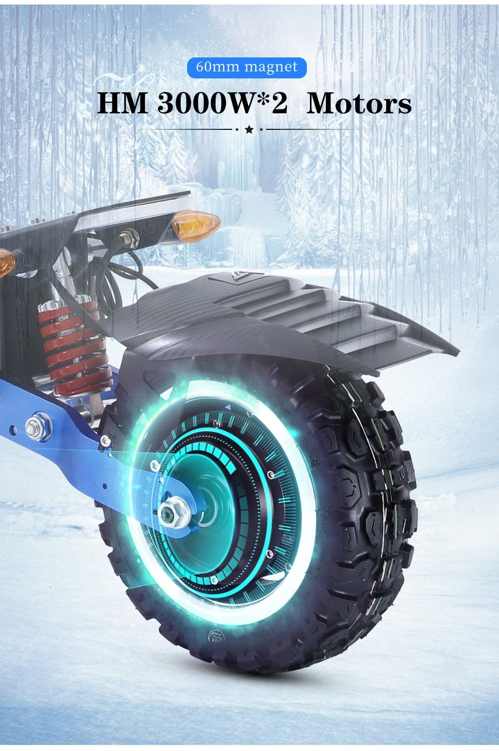 Halo Knight T108 Pro Electric Scooter 11'' Off-Road Tire 3000W*2 Motors 95Km/h Max Speed 60V 38.4Ah batéria 80km dojazd 200KG max. zaťaženie Predný & zadný smerový signál IPX4 vodotesný Duálne hydraulické brzdy Elektrická brzda