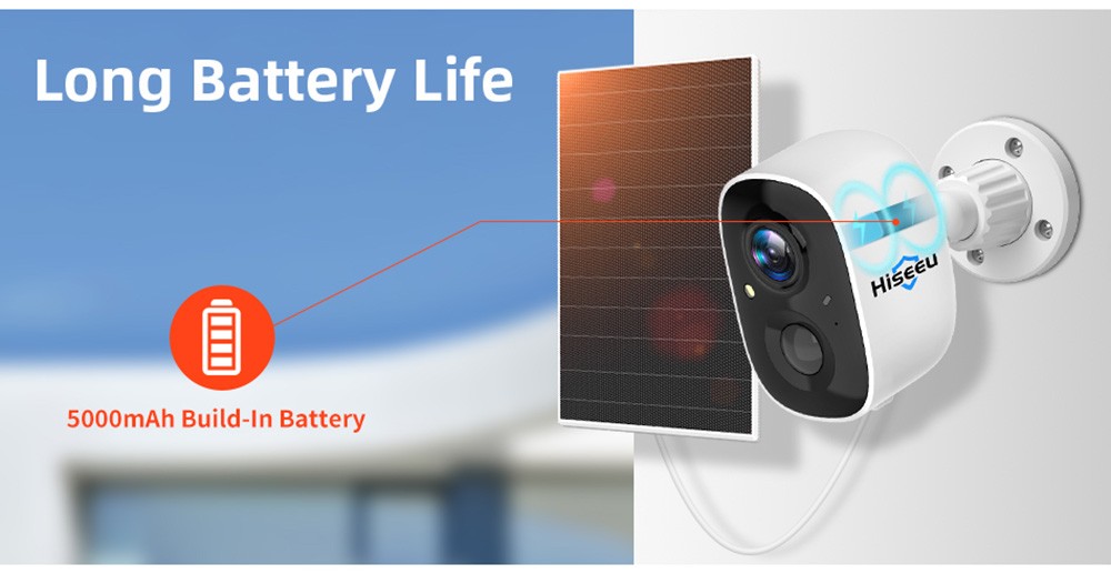 Hiseeu CG6-TZ 2K WiFi Surveillance Camera with Solar Panel, Battery Powered Wireless Outdoor Camera, 3MP Images, PIR Motion Detection, Color Night Vision, 2-Way Audio, IP65 Waterproof